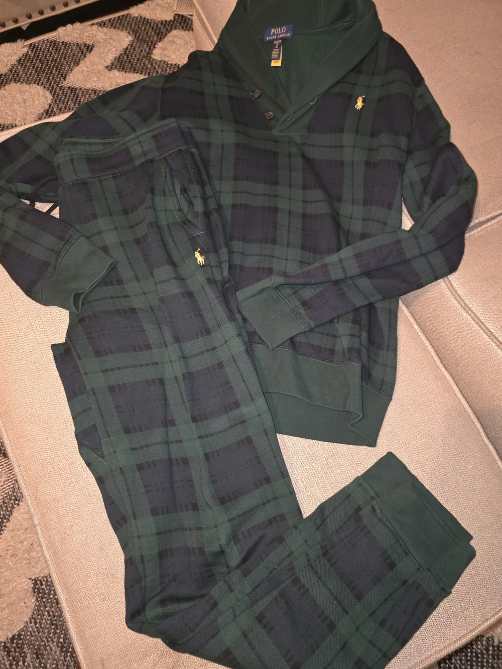 Polo by Ralph Lauren Green & Navy Plaid Button Hoodie